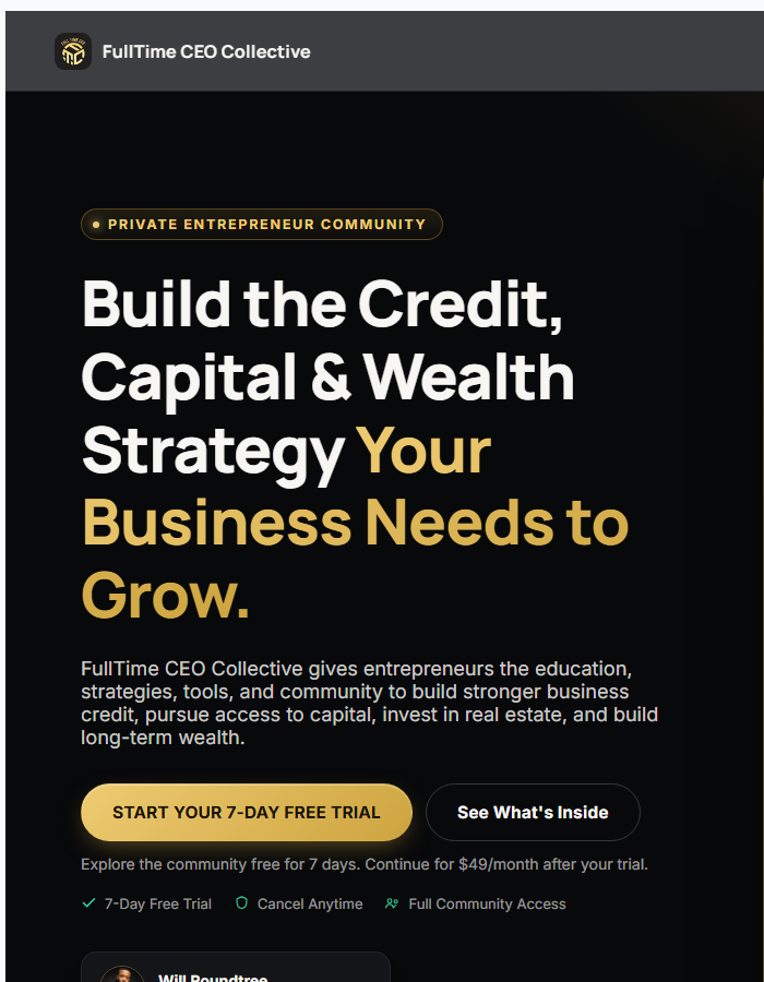 FullTime CEO Collective Skool promotion landing page