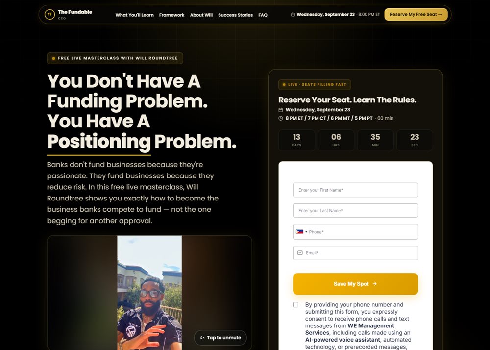 The Fundable funding masterclass funnel